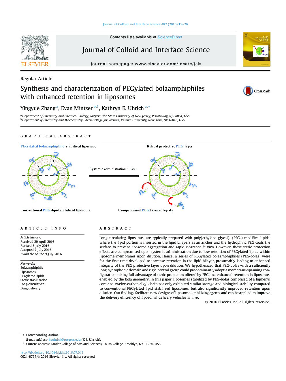 Synthesis and characterization of PEGylated bolaamphiphiles with enhanced retention in liposomes