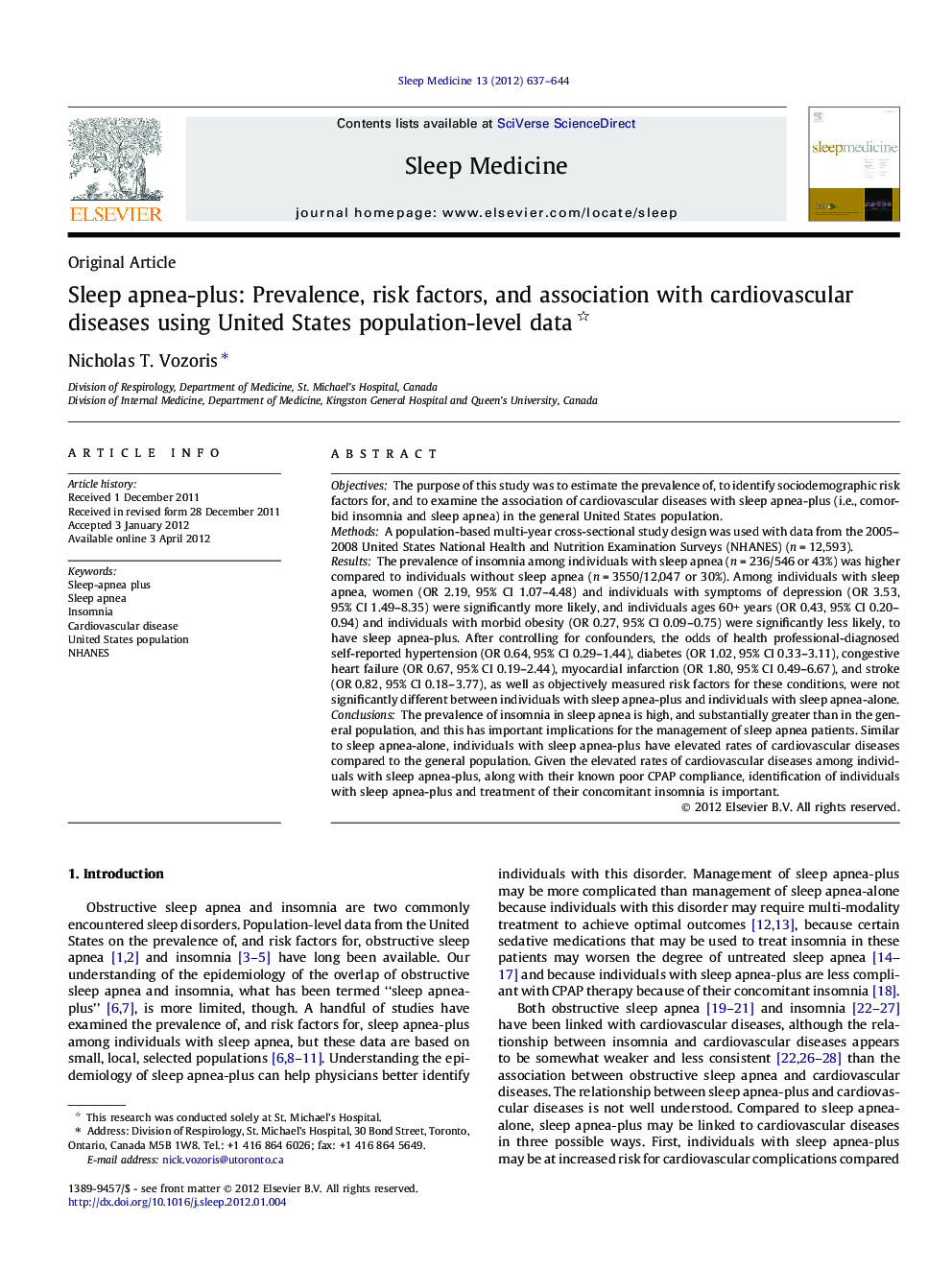 Sleep apnea-plus: Prevalence, risk factors, and association with cardiovascular diseases using United States population-level data