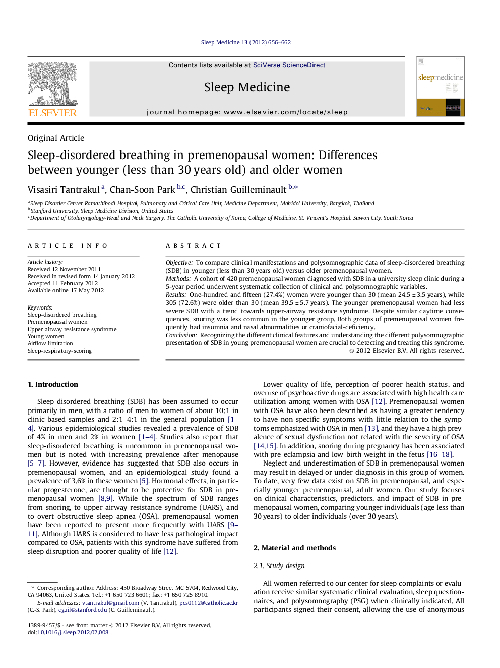 Sleep-disordered breathing in premenopausal women: Differences between younger (less than 30Â years old) and older women