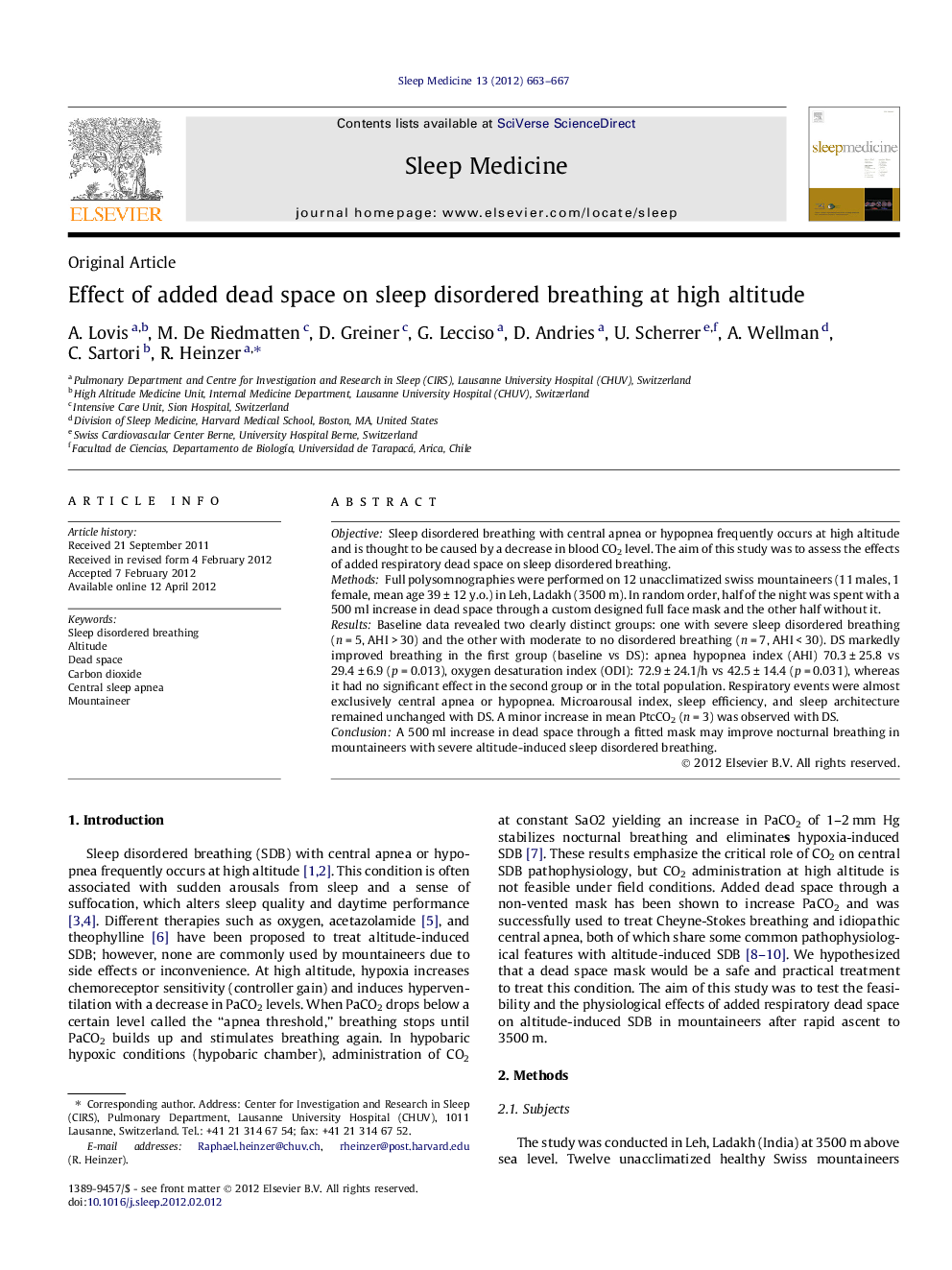 Effect of added dead space on sleep disordered breathing at high altitude