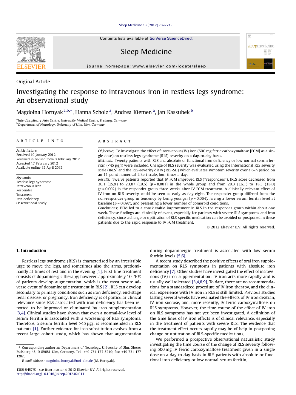 Investigating the response to intravenous iron in restless legs syndrome: An observational study