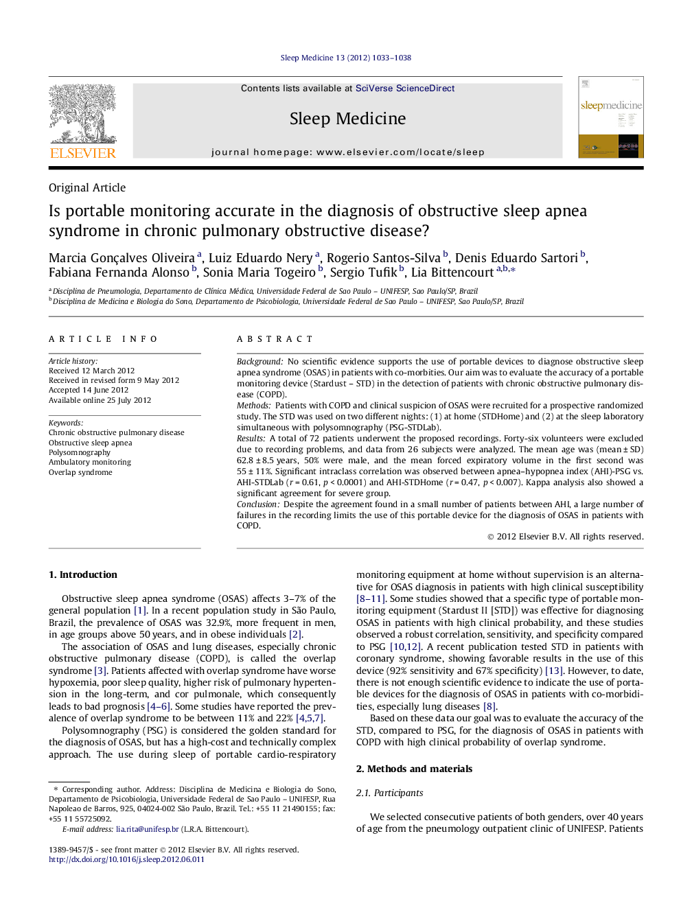 Is portable monitoring accurate in the diagnosis of obstructive sleep apnea syndrome in chronic pulmonary obstructive disease?