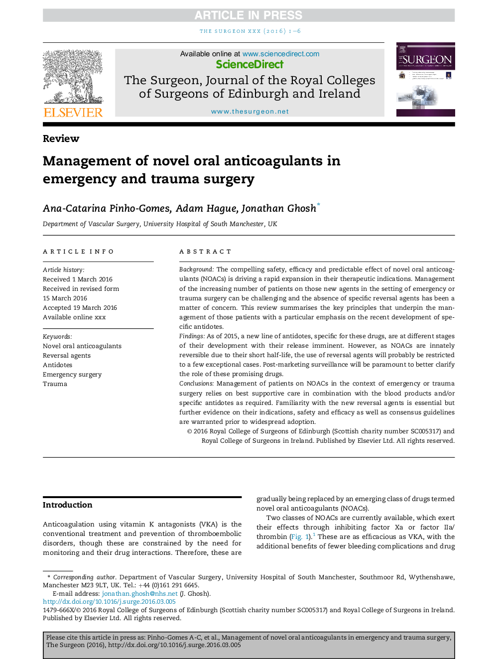 Management of novel oral anticoagulants in emergency and trauma surgery