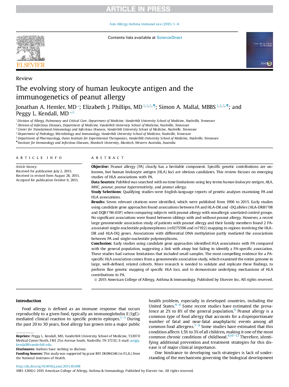 The evolving story of human leukocyte antigen and the immunogenetics of peanut allergy