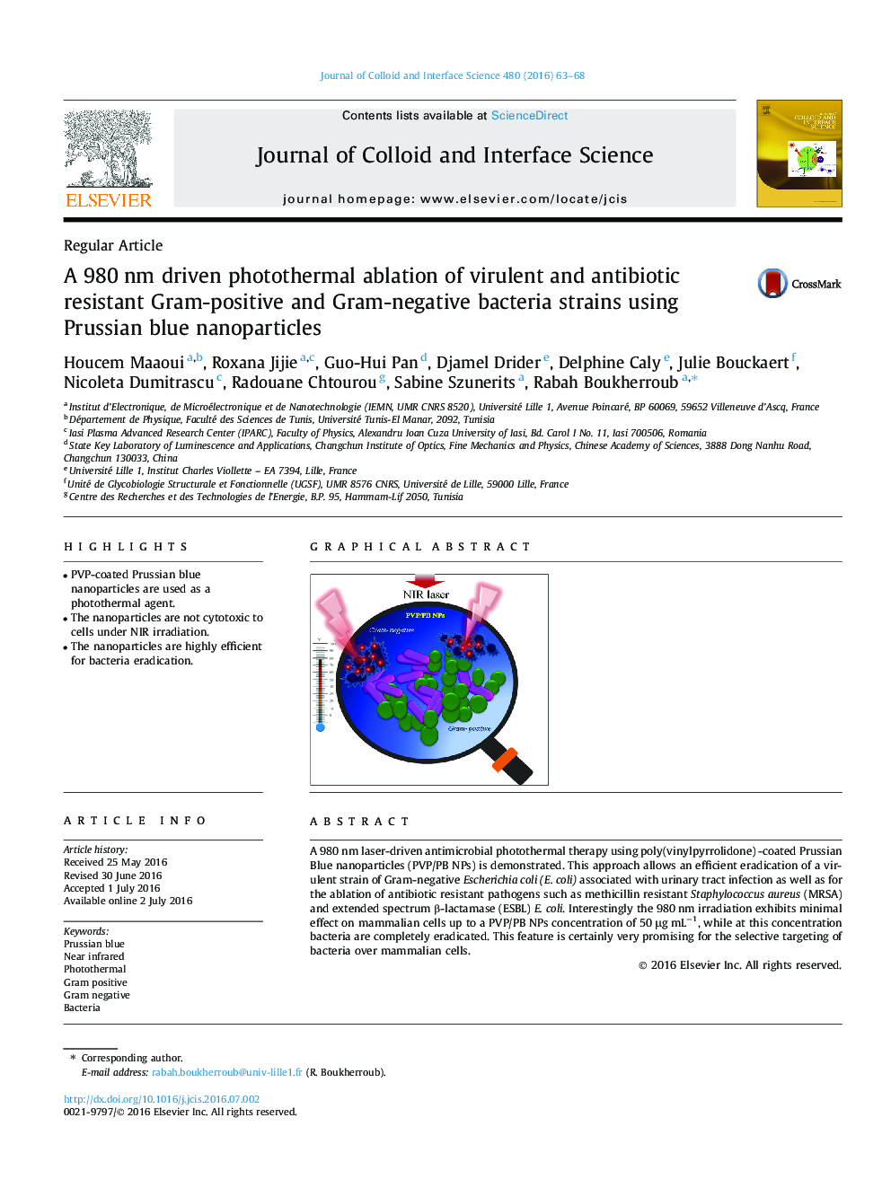 A 980 nm driven photothermal ablation of virulent and antibiotic resistant Gram-positive and Gram-negative bacteria strains using Prussian blue nanoparticles