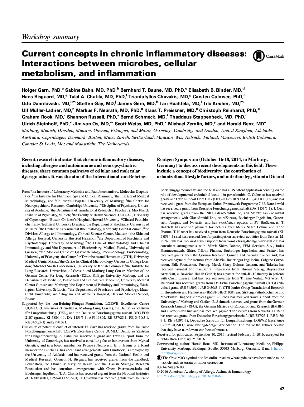 Reviews and feature articleCurrent concepts in chronic inflammatory diseases: Interactions between microbes, cellular metabolism, and inflammation