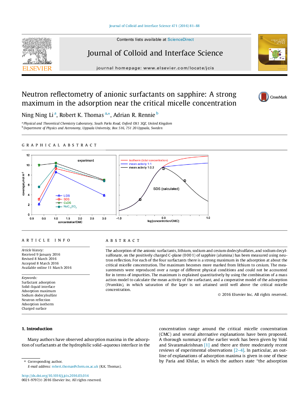 Neutron reflectometry of anionic surfactants on sapphire: A strong maximum in the adsorption near the critical micelle concentration