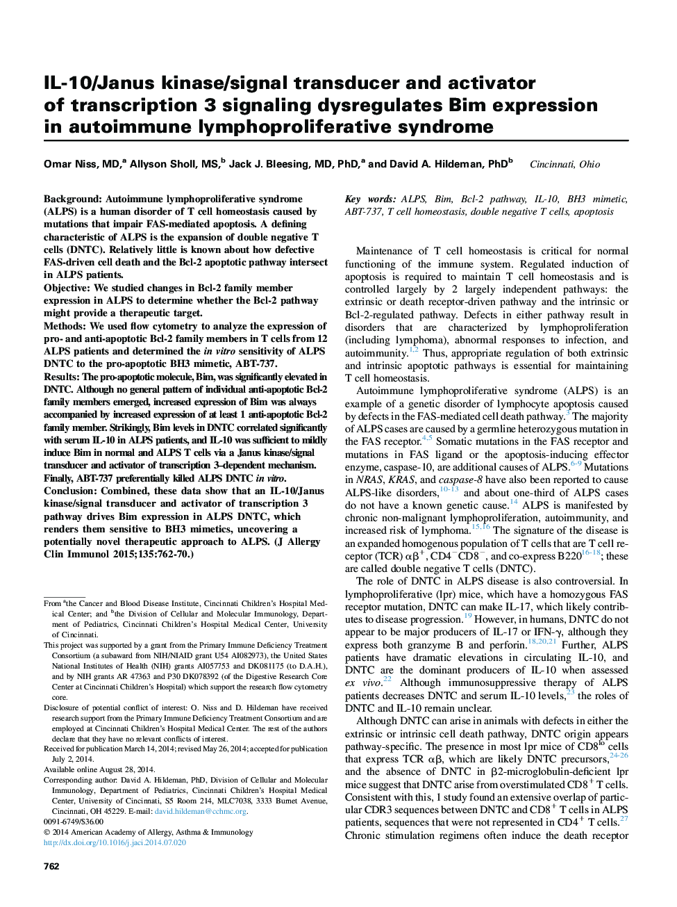 IL-10/Janus kinase/signal transducer and activator ofÂ transcription 3 signaling dysregulates Bim expression inÂ autoimmune lymphoproliferative syndrome