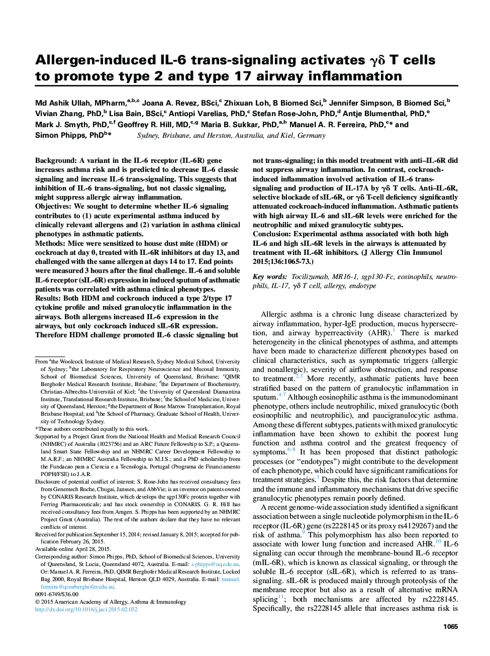 Allergen-induced IL-6 trans-signaling activates Î³Î´ T cells to promote type 2 and type 17 airway inflammation