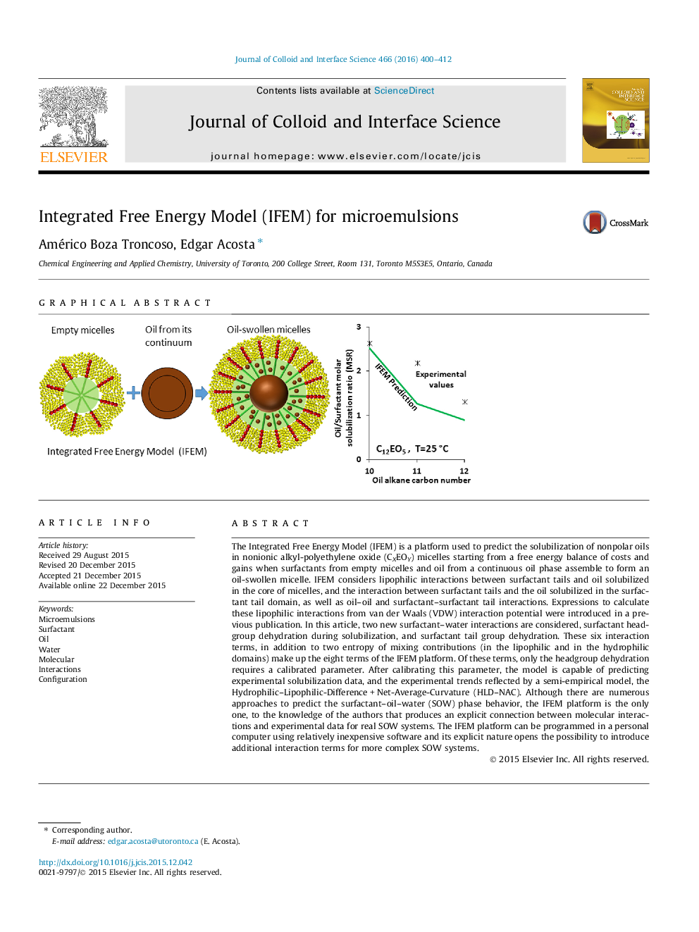 عکس صفحه اول مقاله: Integrated Free Energy Model (IFEM) for microemulsions Integrated Free Energy Model (IFEM) for microemulsions