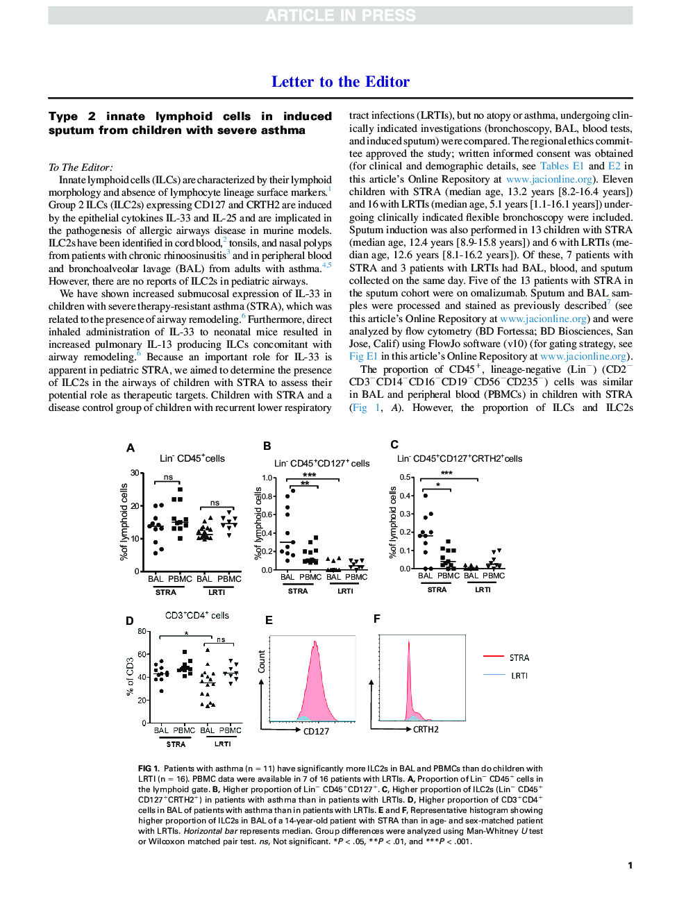 Type 2 innate lymphoid cells in induced sputum from children with severe asthma