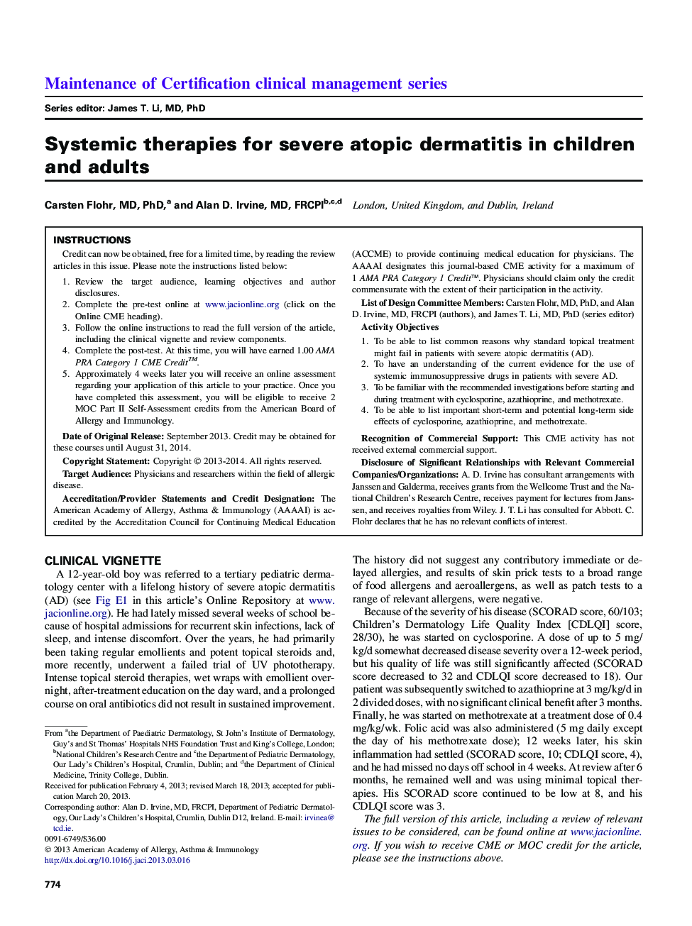 درمان های سیستماتیک برای درماتیت آتوپیک شدید در کودکان و بزرگسالان 