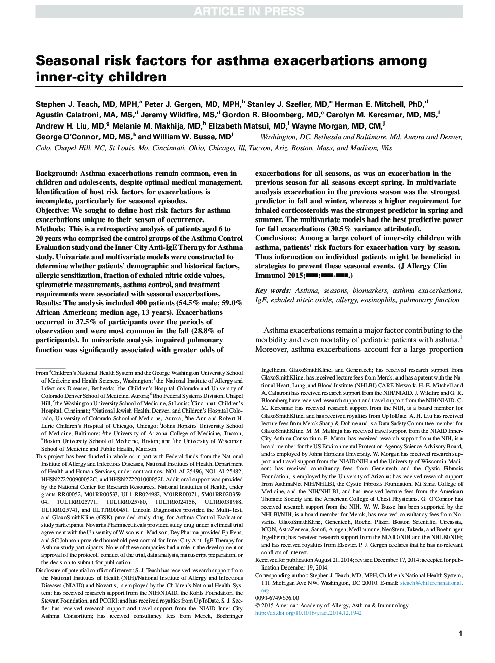 Seasonal risk factors for asthma exacerbations among inner-city children