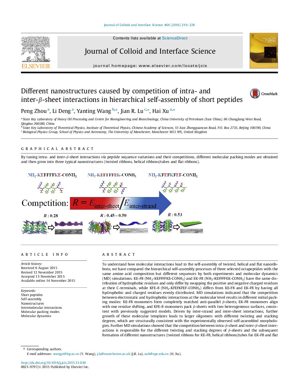 Different nanostructures caused by competition of intra- and inter-β-sheet interactions in hierarchical self-assembly of short peptides