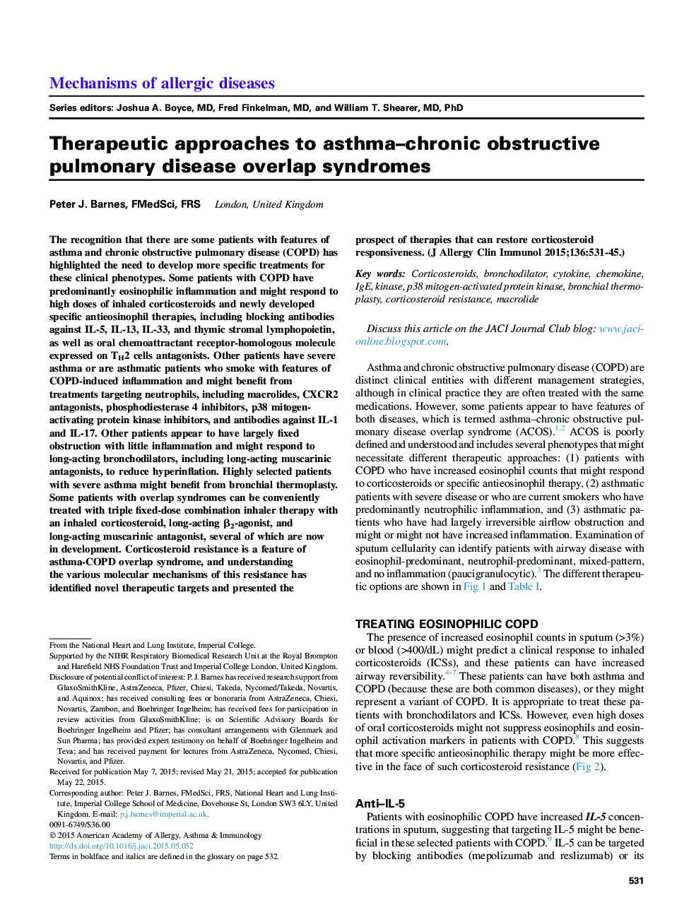 Therapeutic approaches to asthma-chronic obstructive pulmonary disease overlap syndromes