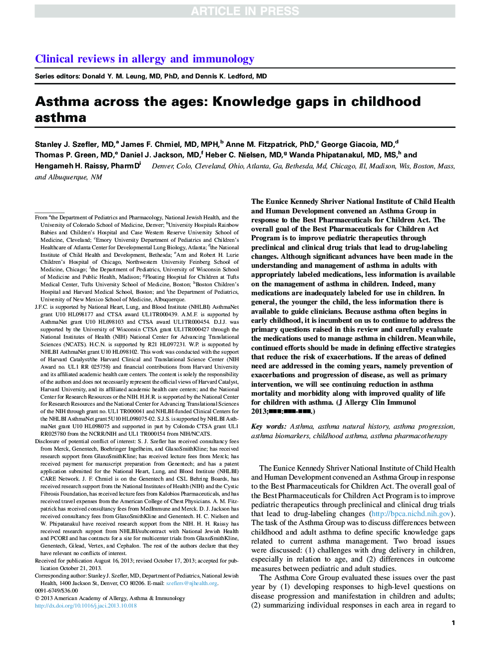 آسم در طول سنین: شکاف های علمی در آسم در دوران کودکی 