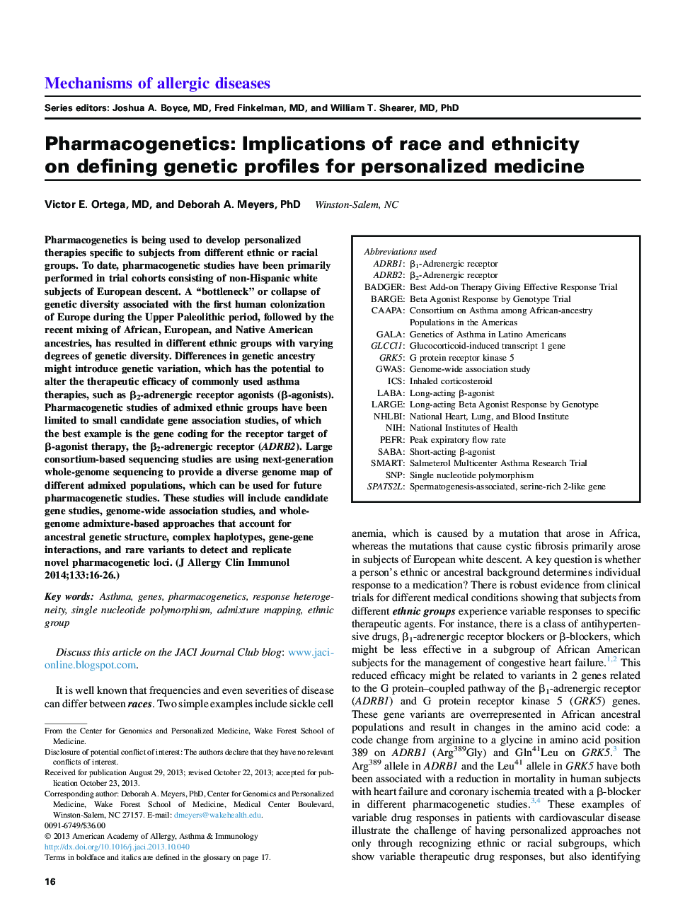 Pharmacogenetics: Implications of race and ethnicity onÂ defining genetic profiles for personalized medicine
