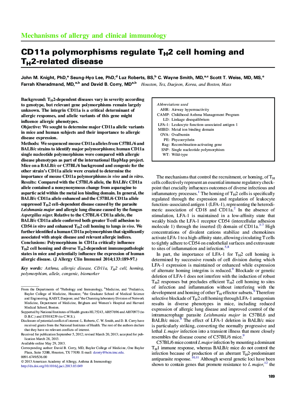 CD11a polymorphisms regulate TH2 cell homing and TH2-related disease