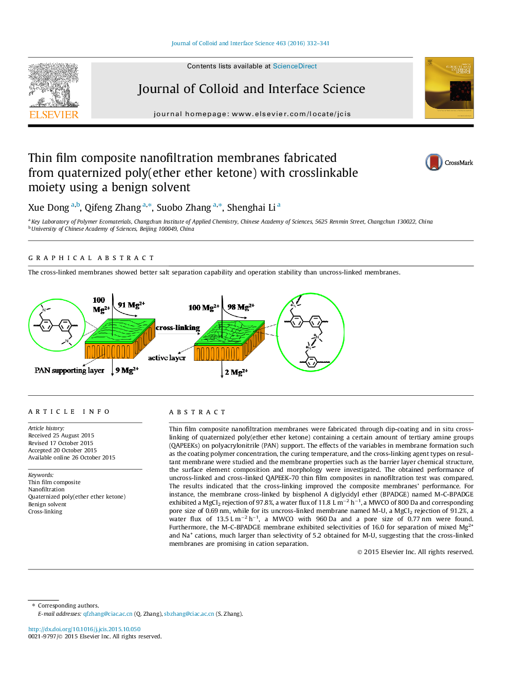 Thin film composite nanofiltration membranes fabricated from quaternized poly(ether ether ketone) with crosslinkable moiety using a benign solvent