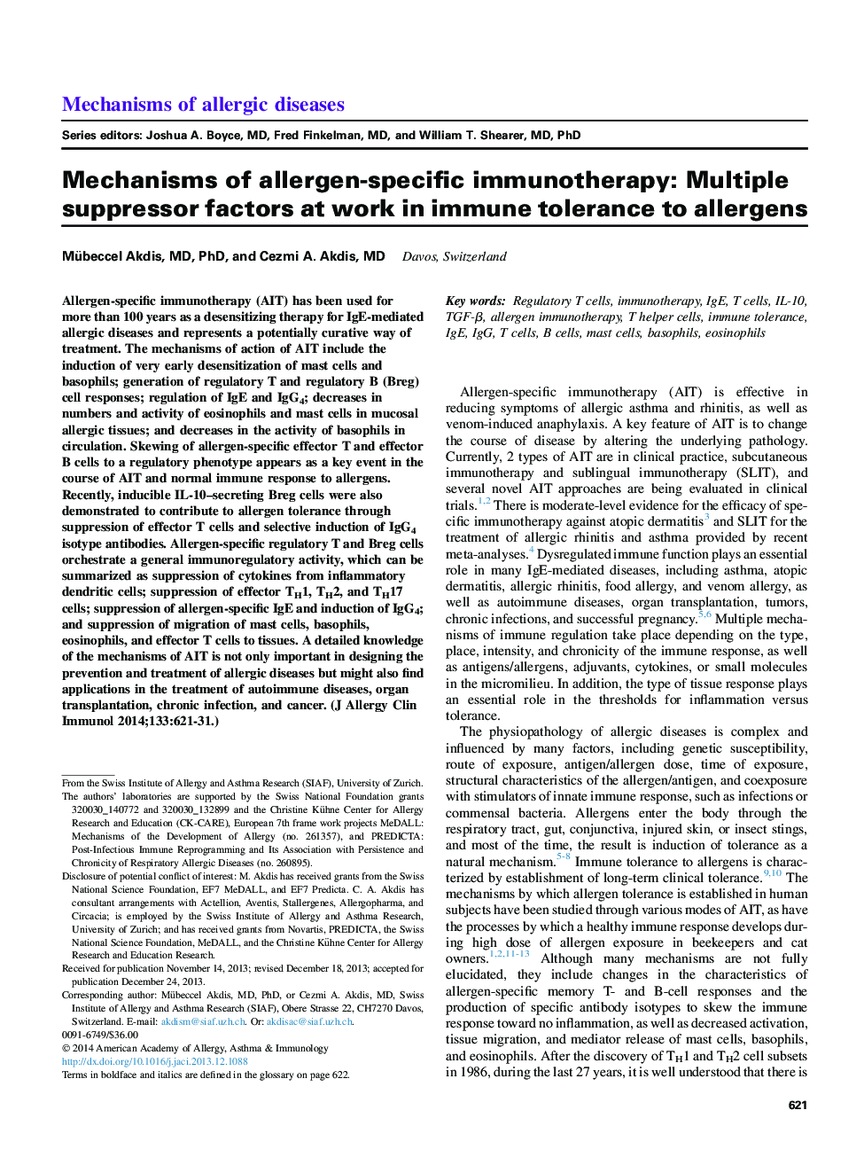 Mechanisms of allergen-specific immunotherapy: Multiple suppressor factors at work in immune tolerance to allergens