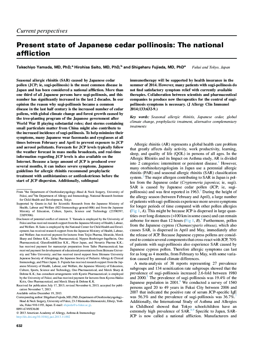 Present state of Japanese cedar pollinosis: The national affliction