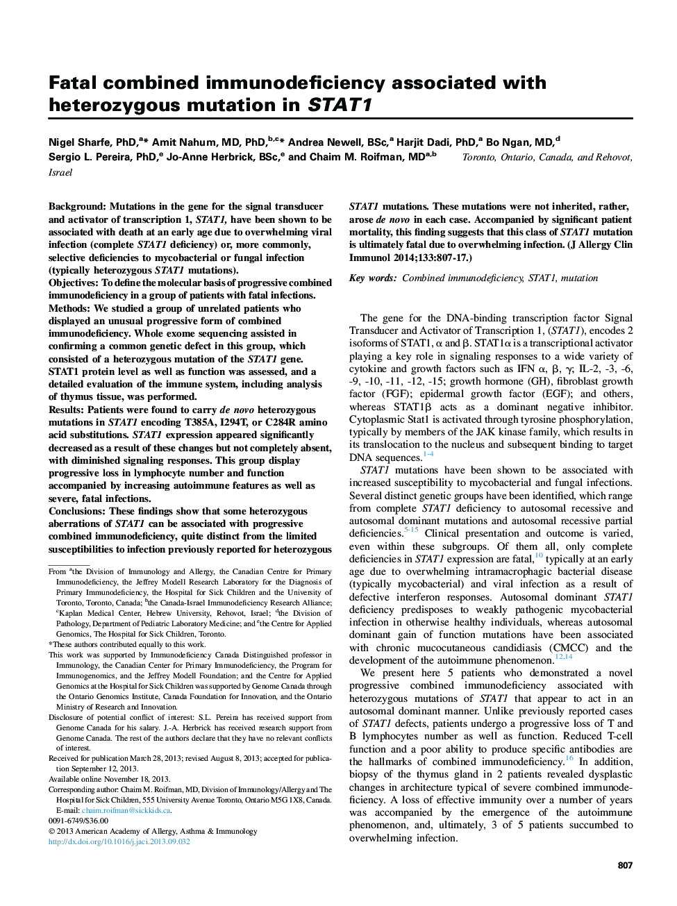 Immune deficiencies, infection, and systemic immune disordersFatal combined immunodeficiency associated with heterozygous mutation in STAT1