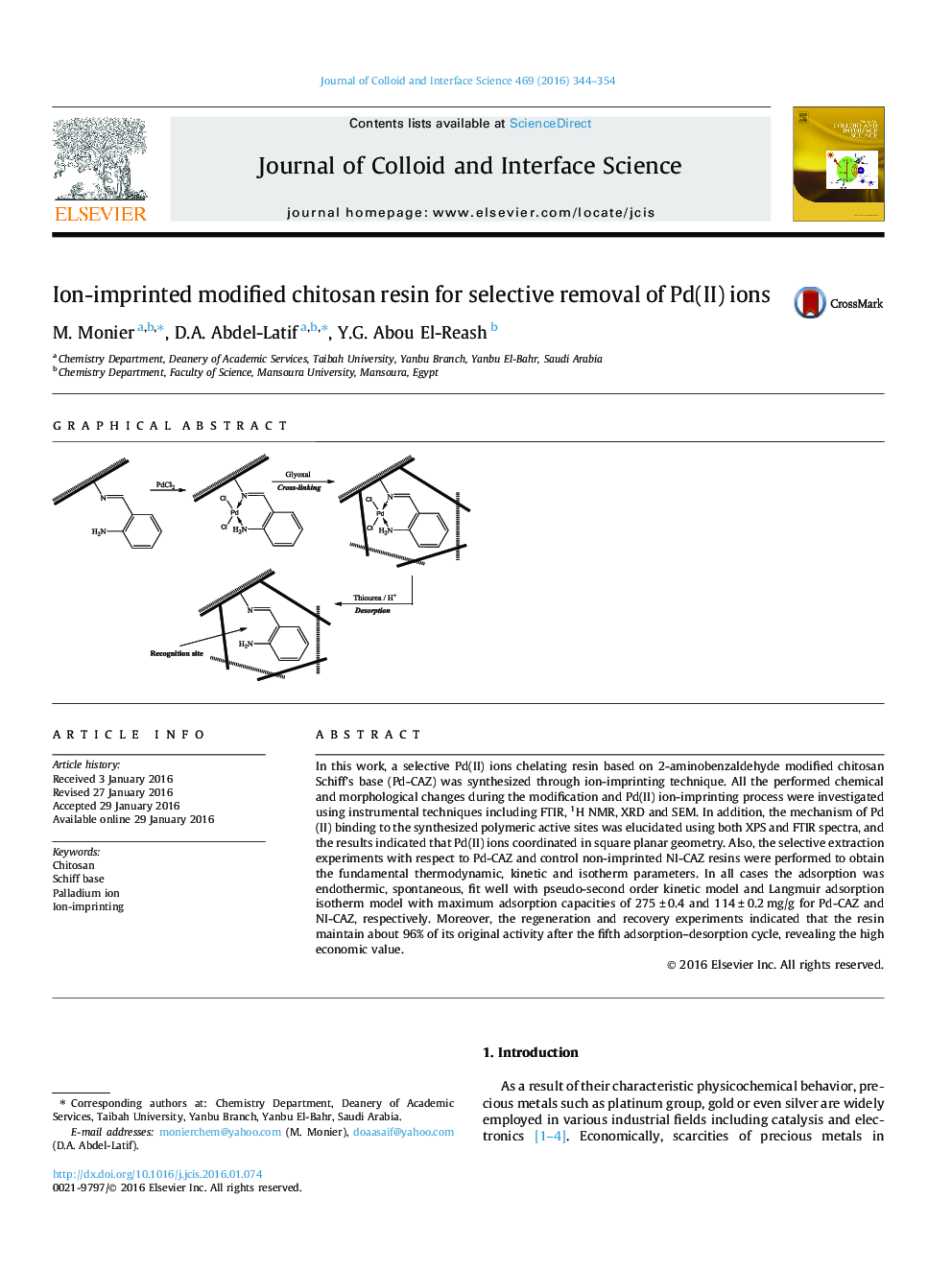 Ion-imprinted modified chitosan resin for selective removal of Pd(II) ions