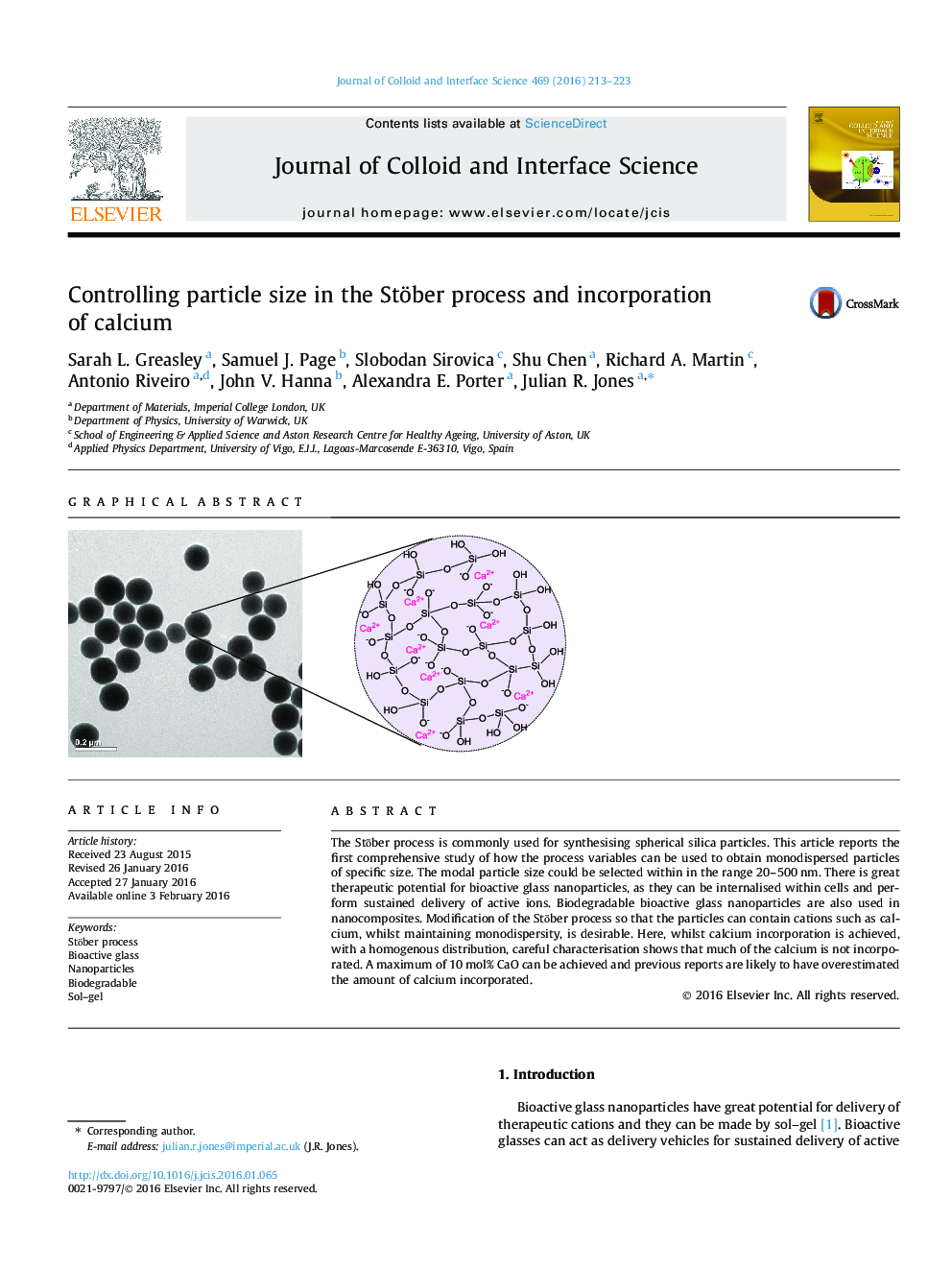 Controlling particle size in the Stöber process and incorporation of calcium