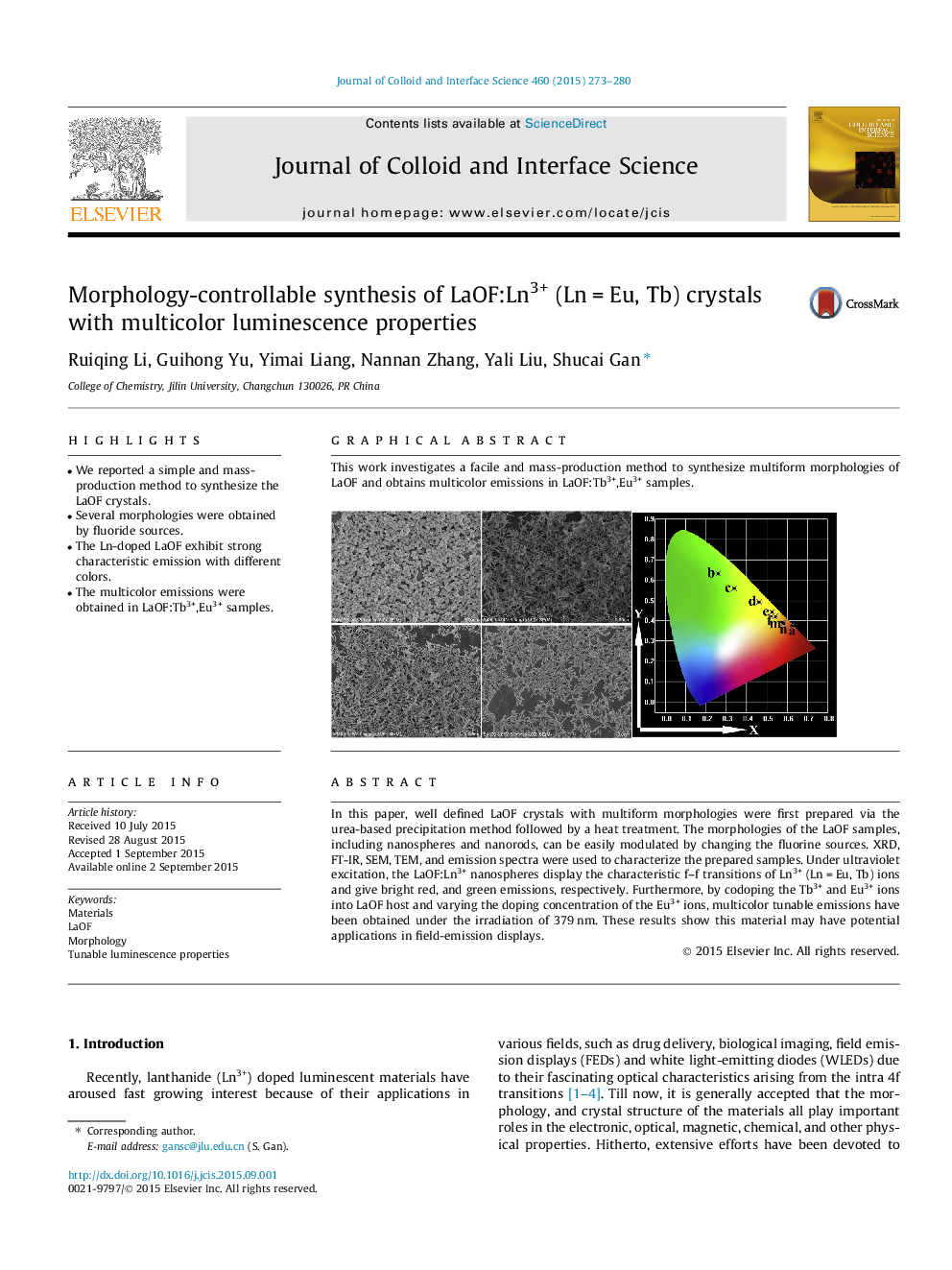 Morphology-controllable synthesis of LaOF:Ln3+ (Ln = Eu, Tb) crystals with multicolor luminescence properties