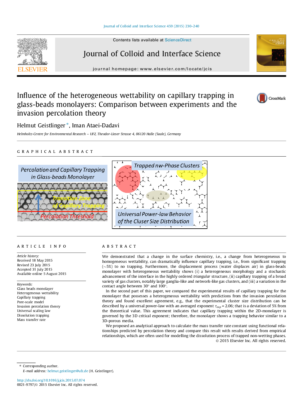 تاثیر تجمع ناهمگن در تله مویرگی در تک لایه های شیشه ای: مقایسه بین آزمایش ها و تئوری نفوذ 
