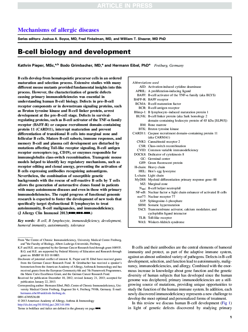 B-cell biology and development