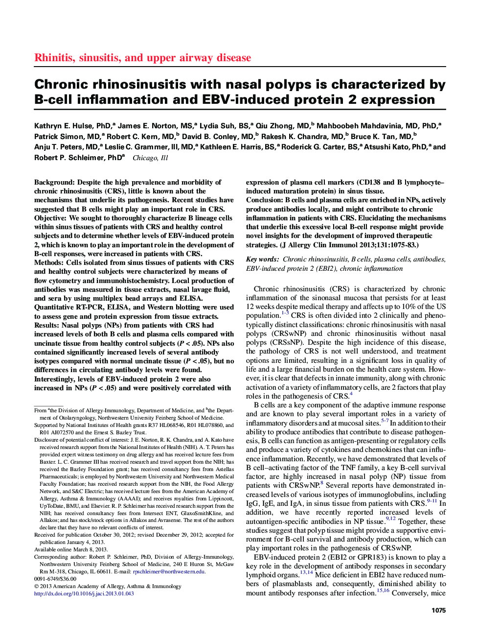 Chronic rhinosinusitis with nasal polyps is characterized by B-cell inflammation and EBV-induced protein 2 expression