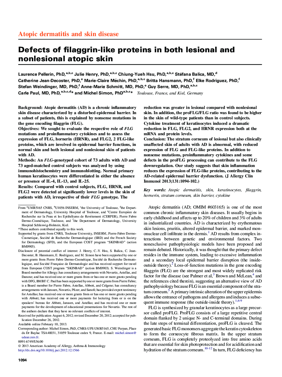 Defects of filaggrin-like proteins in both lesional and nonlesional atopic skin