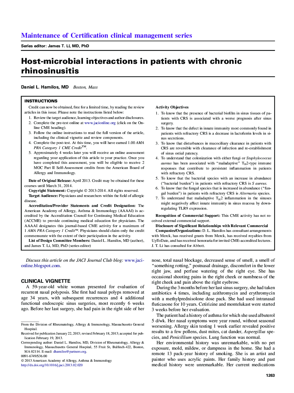 Host-microbial interactions in patients with chronic rhinosinusitis