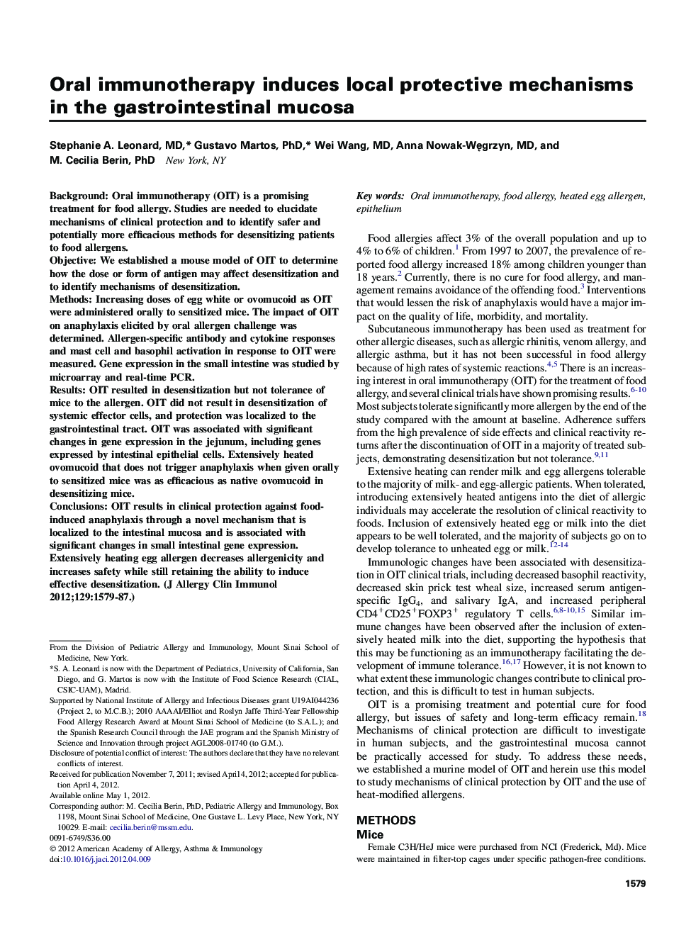 Oral immunotherapy induces local protective mechanisms in the gastrointestinal mucosa