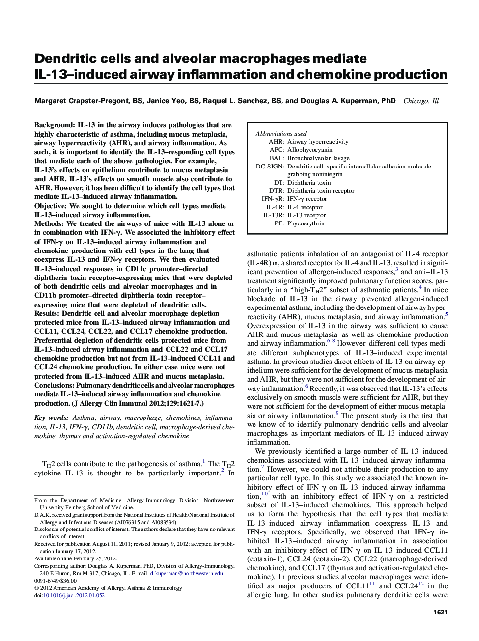 Dendritic cells and alveolar macrophages mediate IL-13-induced airway inflammation and chemokine production