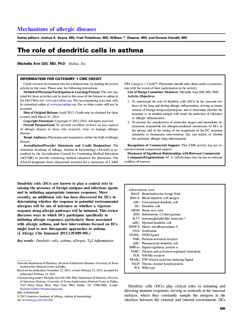 The role of dendritic cells in asthma