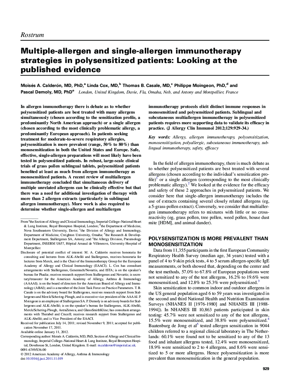 Multiple-allergen and single-allergen immunotherapy strategies in polysensitized patients: Looking at the published evidence
