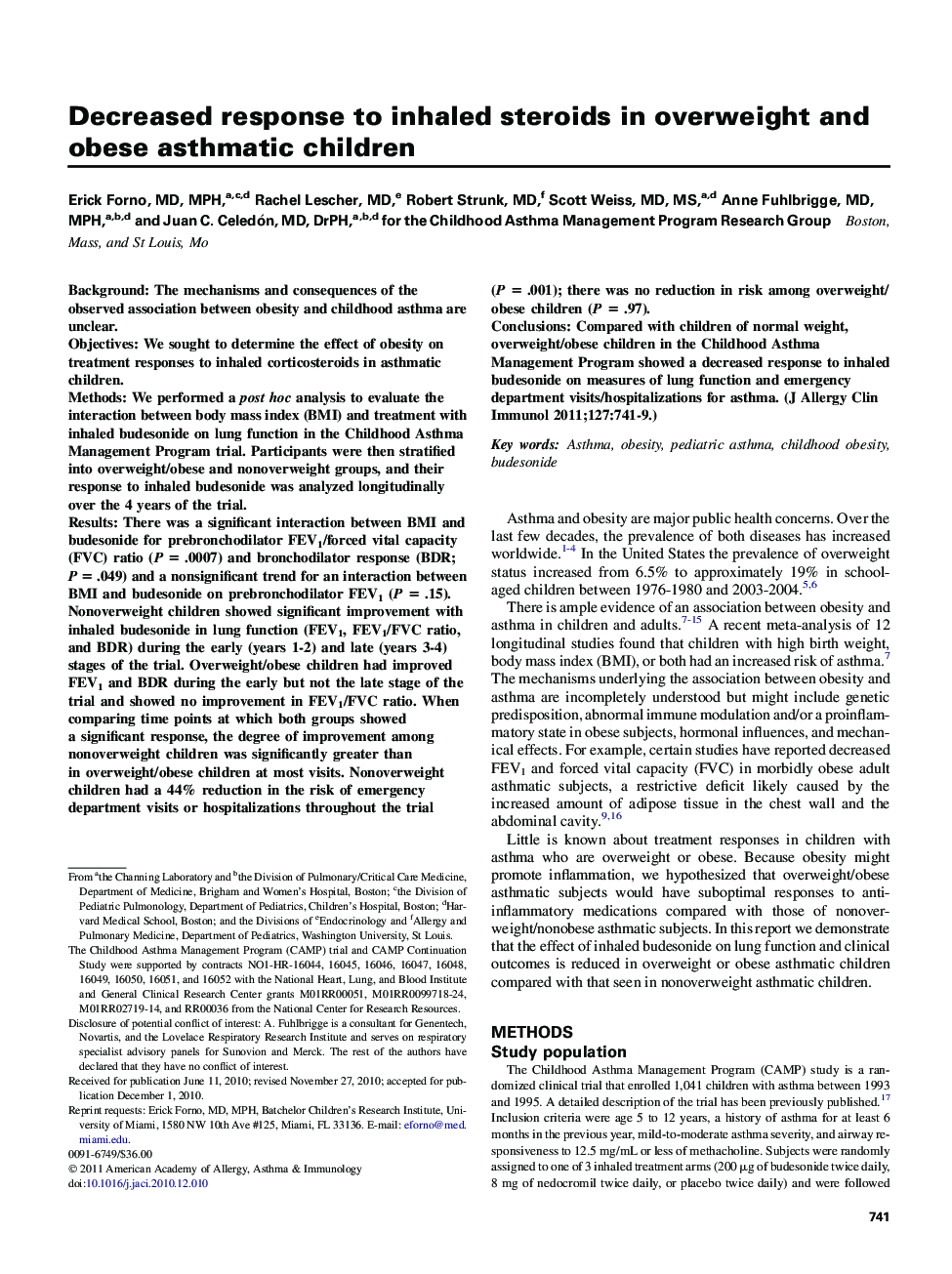 Decreased response to inhaled steroids in overweight and obese asthmatic children