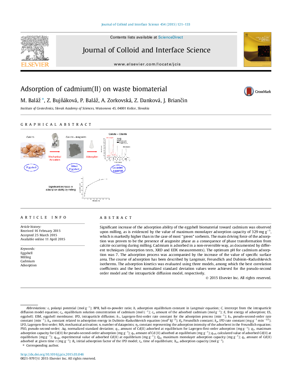 Adsorption of cadmium(II) on waste biomaterial