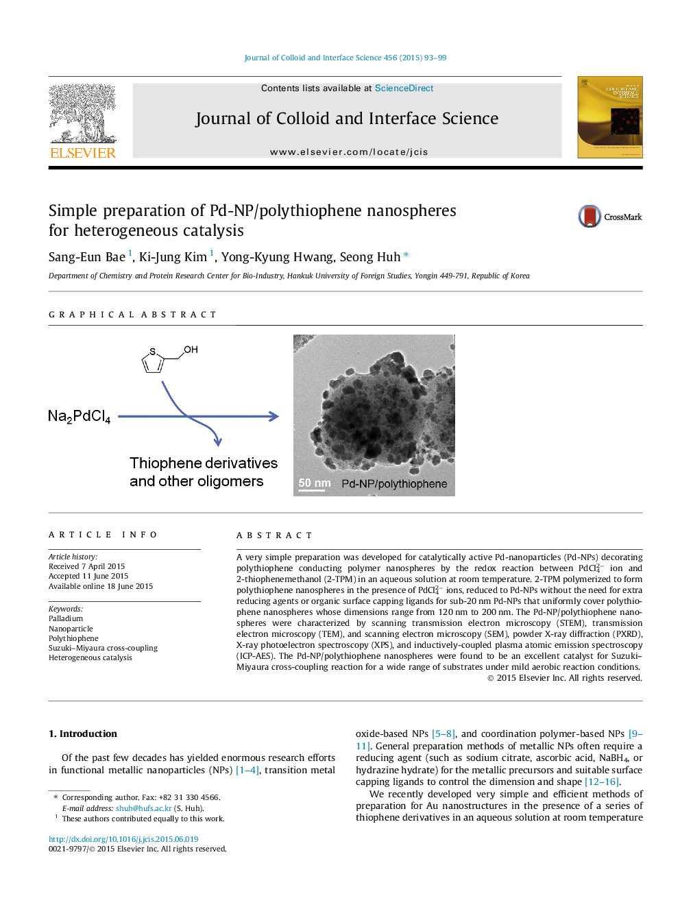 Simple preparation of Pd-NP/polythiophene nanospheres for heterogeneous catalysis