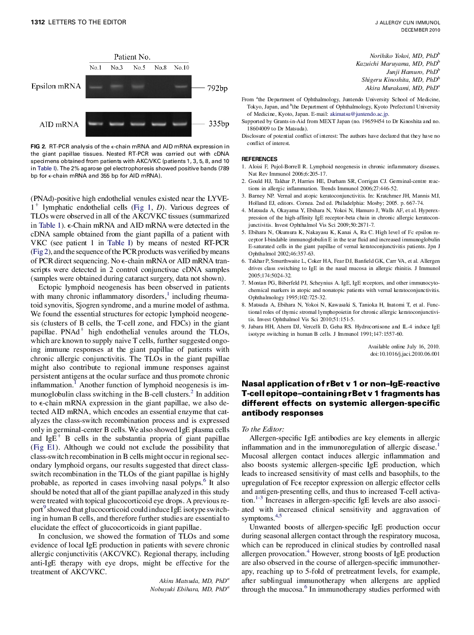 Nasal application of rBet v 1 or non-IgE-reactive T-cell epitope-containing rBet v 1 fragments has different effects on systemic allergen-specific antibody responses