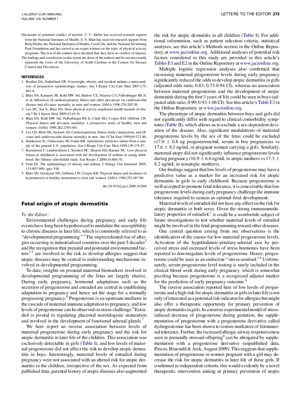 Fetal origin of atopic dermatitis