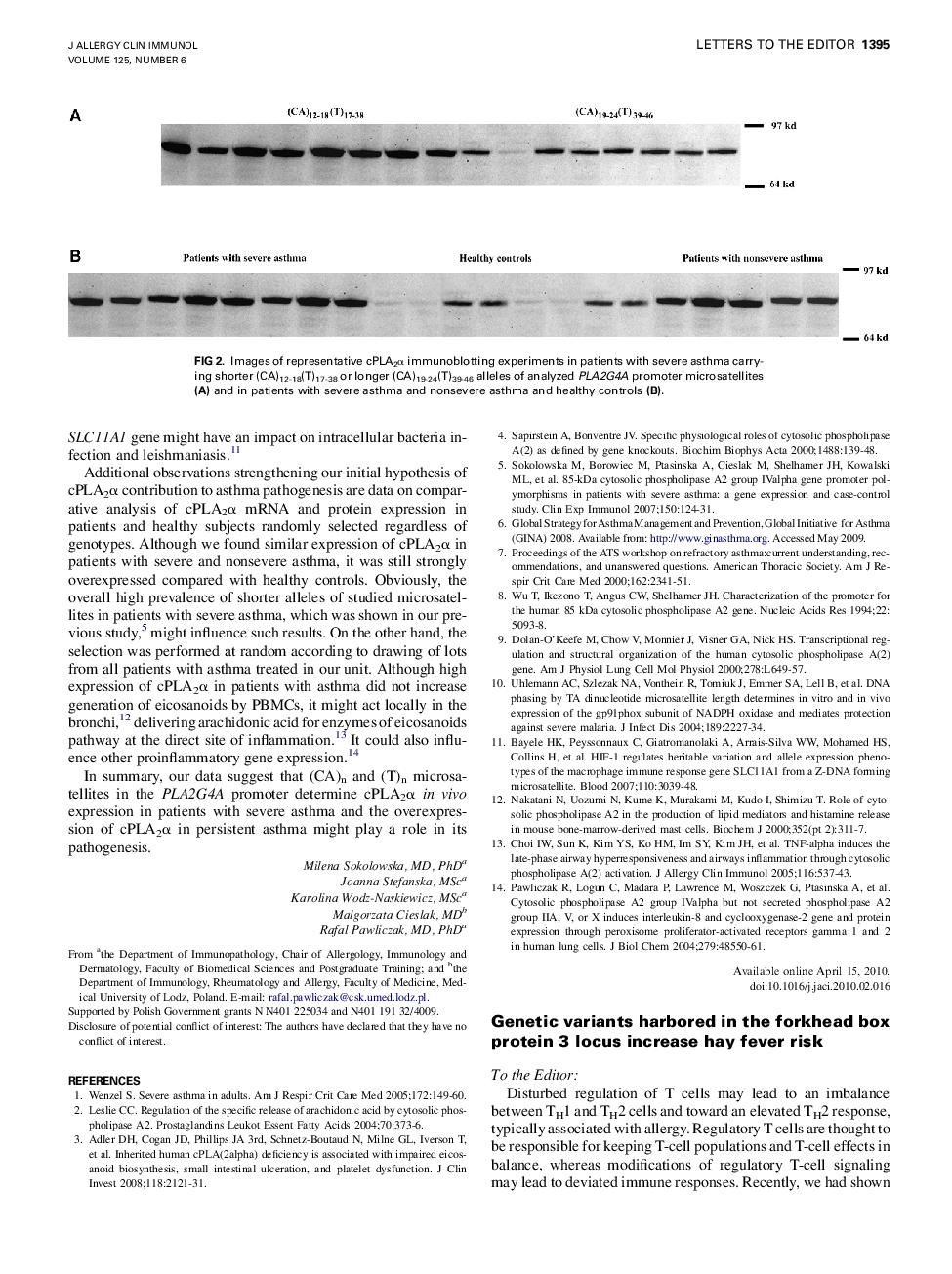 Genetic variants harbored in the forkhead box protein 3 locus increase hay fever risk