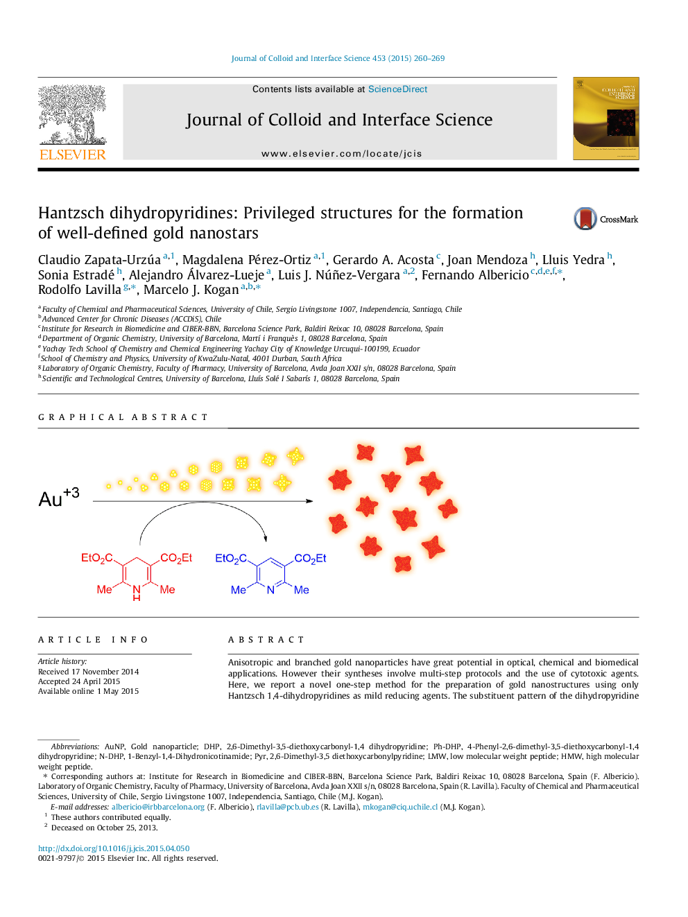 Hantzsch dihydropyridines: Privileged structures for the formation of well-defined gold nanostars
