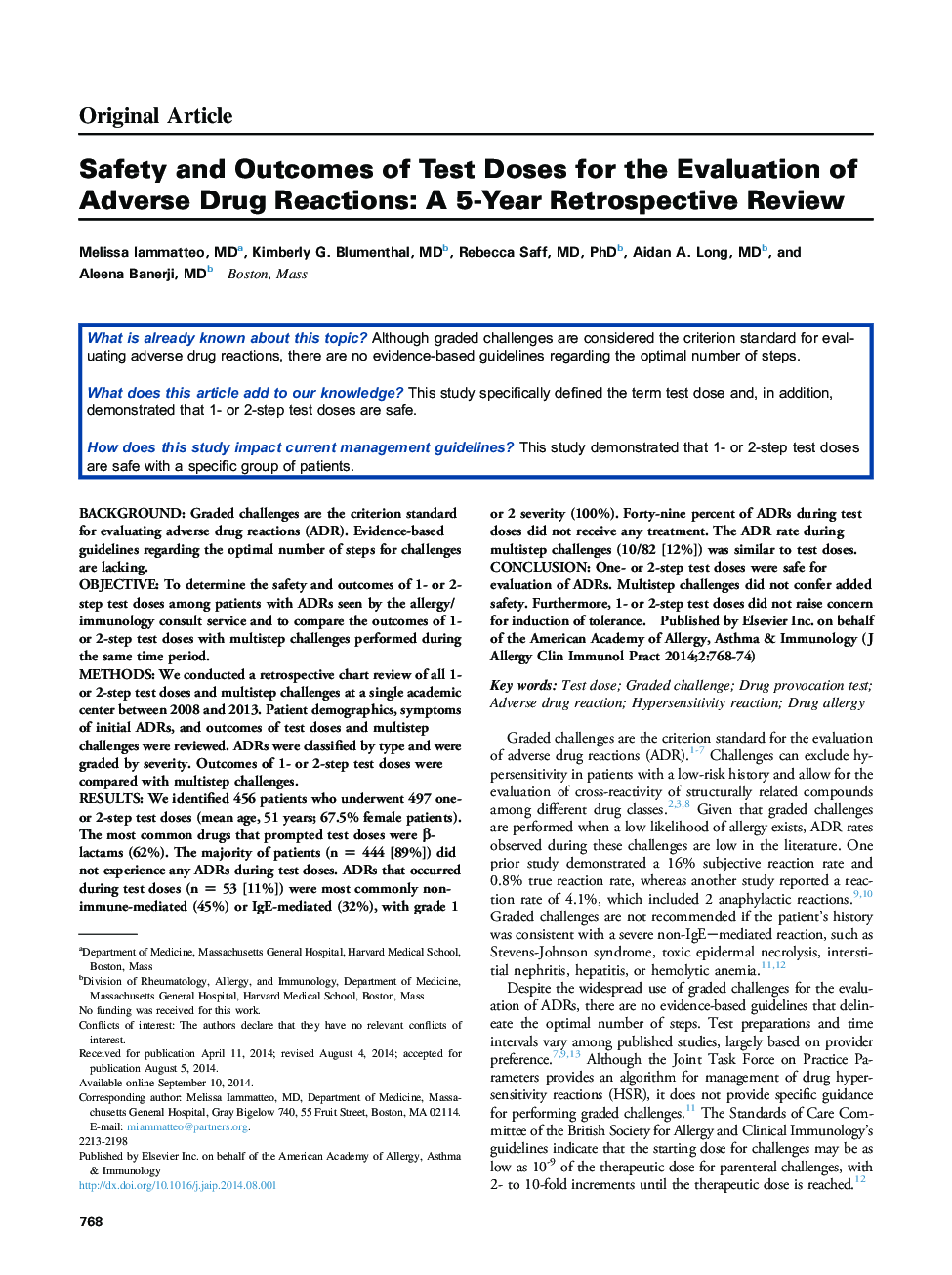 Safety and Outcomes of Test Doses for the Evaluation of Adverse Drug Reactions: A 5-Year Retrospective Review