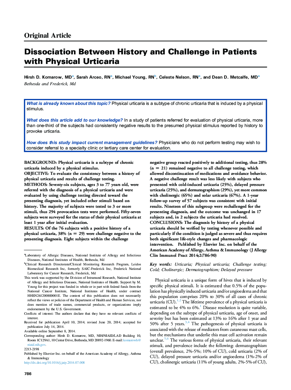 Dissociation Between History and Challenge in Patients with Physical Urticaria