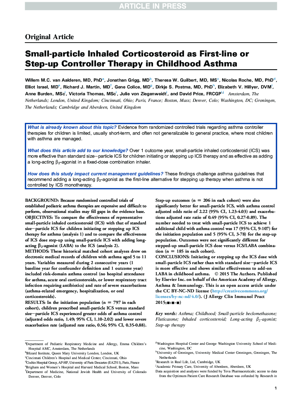Small-particle Inhaled Corticosteroid as First-line or Step-up Controller Therapy in Childhood Asthma