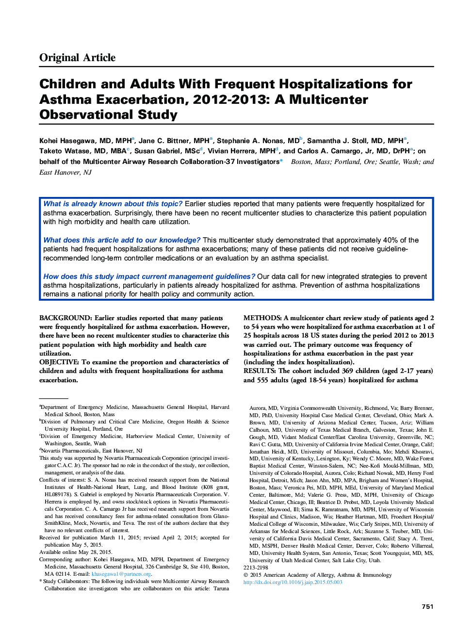 کودکان و بزرگسالان با بیمارستان های مکرر برای تشدید آسم، 2012-2013: مطالعات مشاهده چند قسمتی 