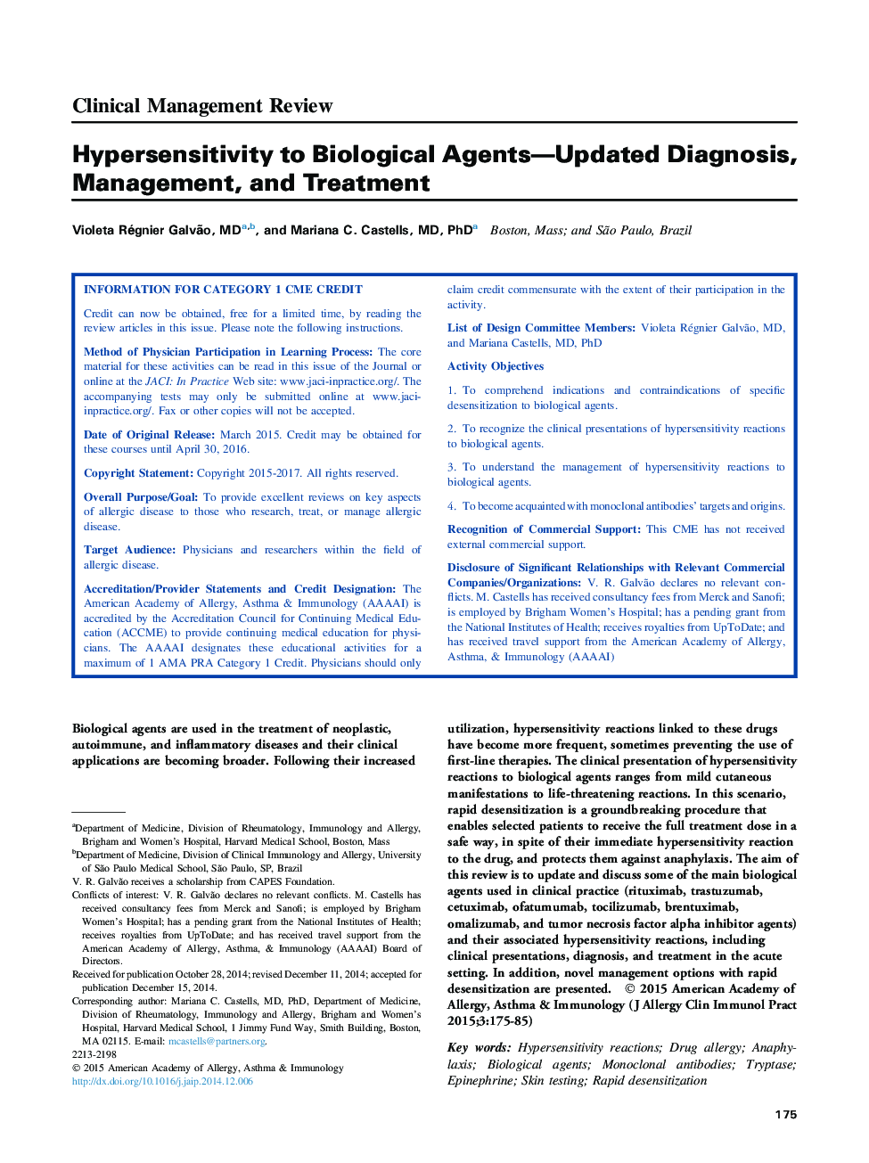 Hypersensitivity to Biological Agents-Updated Diagnosis, Management, and Treatment